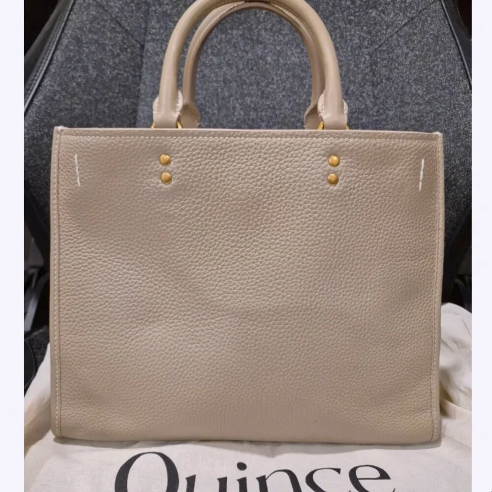 New QUINCE Italian Leather Medium Convertible Satchel Taupe 3way bag - Picture 2 of 16